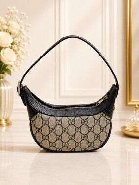 Authentic Gucci GG Supreme Mini Shoulder Bag Black Canvas Leather